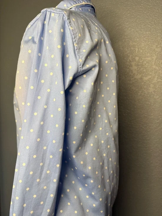 Lauren Ralph Lauren Polka Dot Pajama Top Women’s M Blue Cotton Button Down - Picture 7 of 13